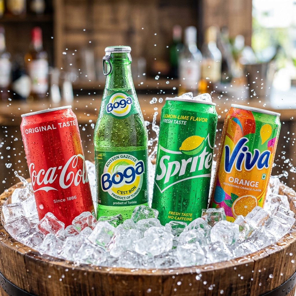 Boissons gazeuses glacées Coca-Cola, Boga, Sprite, Viva